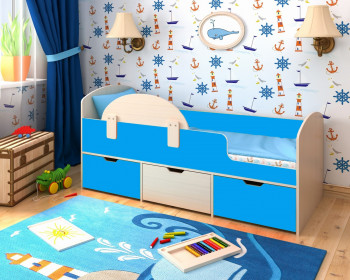 Кровать Малыш-мини с бортиком Дуб молочный/Голубой в Багане - bagan.mebel54.com | фото