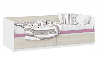 Кровать «Сканди» с 2 ящиками Дуб Гарден/Белый/Лиловый в Багане - bagan.mebel54.com | фото
