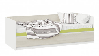 Кровать «Сканди» с 2 ящиками Дуб Гарден/Белый/Зеленый в Багане - bagan.mebel54.com | фото