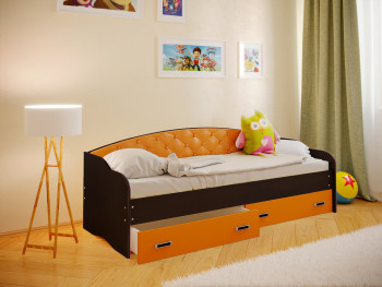 Кровать Софа-7 с мягкой спинкой (800х2000) Венге/Оранжевый в Багане - bagan.mebel54.com | фото