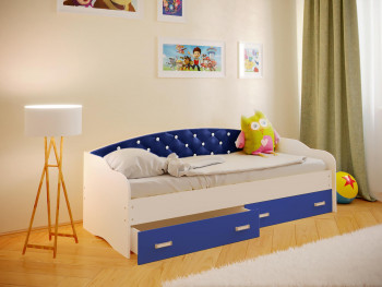 Кровать Софа-7 с мягкой спинкой со стразами (800х2000) Белый/Синий в Багане - bagan.mebel54.com | фото
