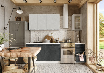 Кухонный гарнитур Нувель 1800мм белый/бетон белый/бетон черный в Багане - bagan.mebel54.com | фото
