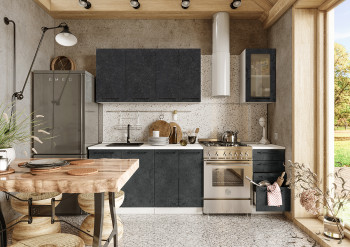 Кухонный гарнитур Нувель 1800мм белый/бетон черный в Багане - bagan.mebel54.com | фото