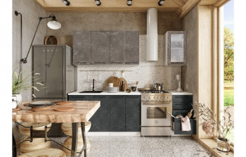 Кухонный гарнитур Нувель 1800мм белый/бетон коричневый/бетон черный в Багане - bagan.mebel54.com | фото