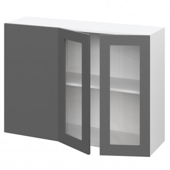 Норд ШВУПС 1000 Шкаф верхний угловой со стеклом (Софт черный/корпус Белый) в Багане - bagan.mebel54.com | фото