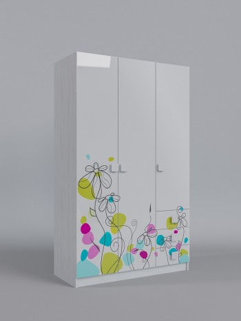 Шкаф 3-х створчатый с ящиками Флёр (Белый/корпус Выбеленное дерево) в Багане - bagan.mebel54.com | фото