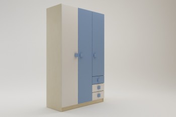 Шкаф 3-х створчатый с ящиками Скай (Синий/Белый/корпус Клен) в Багане - bagan.mebel54.com | фото