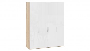 Шкаф для одежды с 4 глухими дверями «Эмбер» Яблоня Беллуно/Белый глянец в Багане - bagan.mebel54.com | фото
