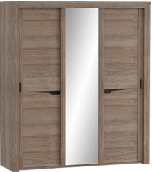 Шкаф трехдверный Соренто с раздвижными дверями Дуб стирлинг/Кофе структурный матовый в Багане - bagan.mebel54.com | фото