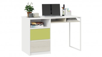 Стол письменный с ящиками «Сканди» Дуб Гарден/Белый/Зеленый в Багане - bagan.mebel54.com | фото